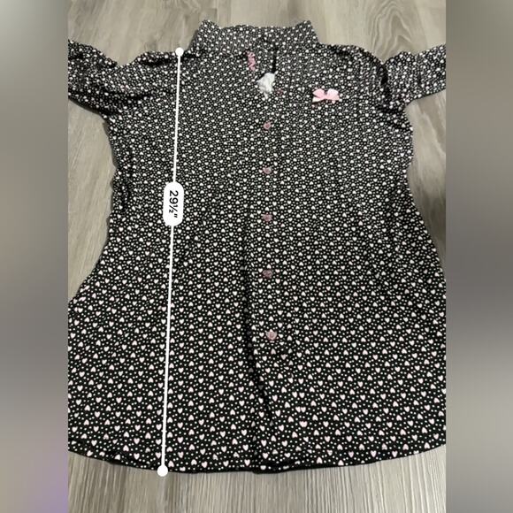 Betsey Johnson Black & Pink Heart Print 3/4 Sleeve Button Down Sleep Dress Sz M - Picture 8 of 8